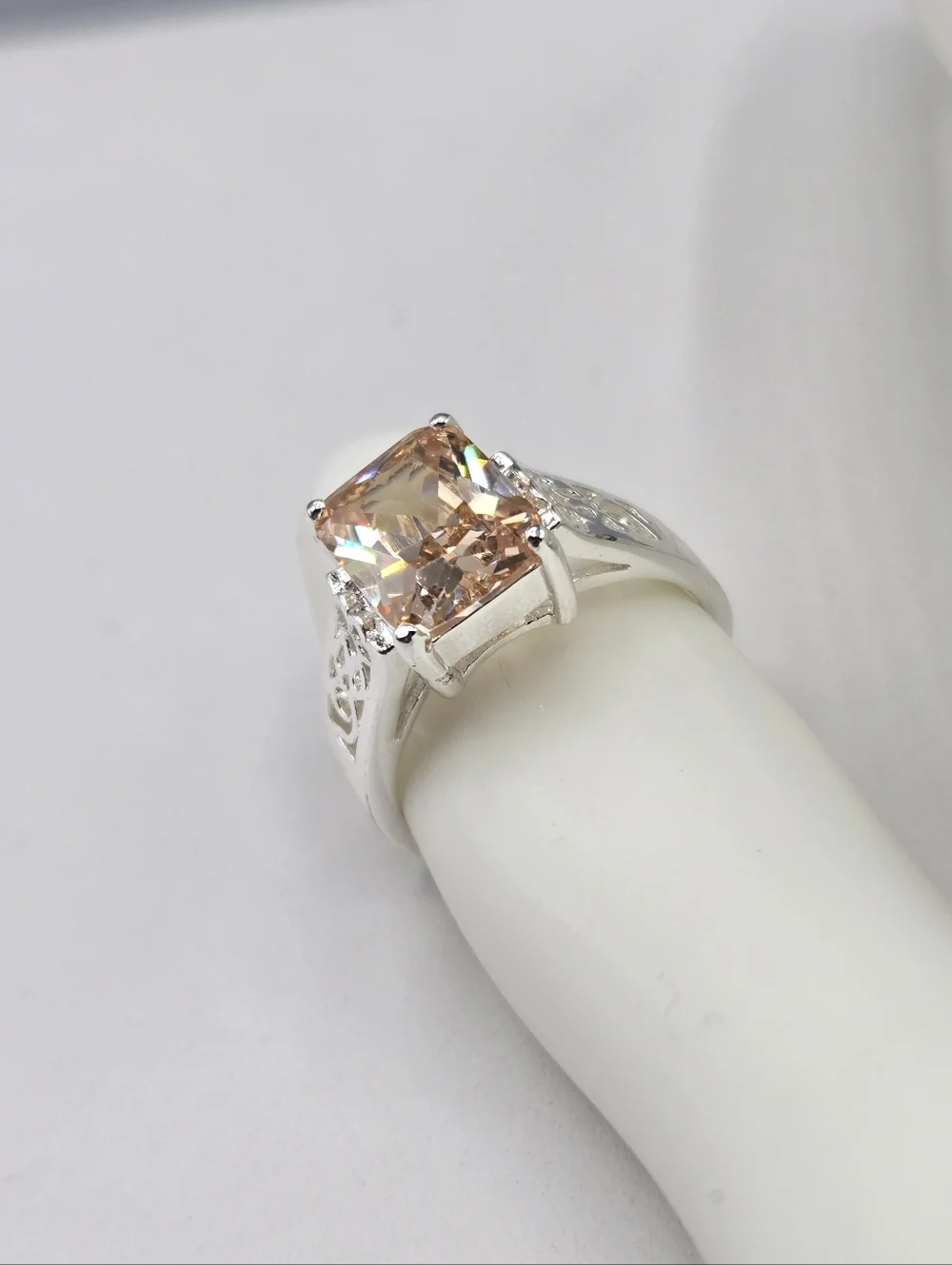 Swarovski Crystal Elements Silver Statement Ring Champagne Size 7 Prom Bridal - Picture 4 of 6